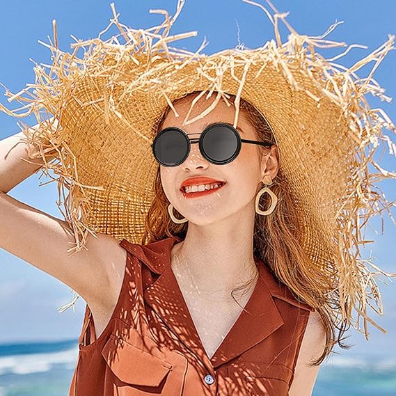 Vintage Round Steampunk Black Sunglasses – UV400 Retro Metal Frame