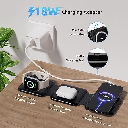 3-in-1 Wireless Charging Station – Fast Charging Dock for Phone, Smartwatch & Earbuds
