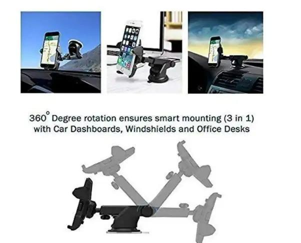 360° Rotating Car Dashboard & Windshield Mobile Holder – Adjustable Suction Mount Phone Stand