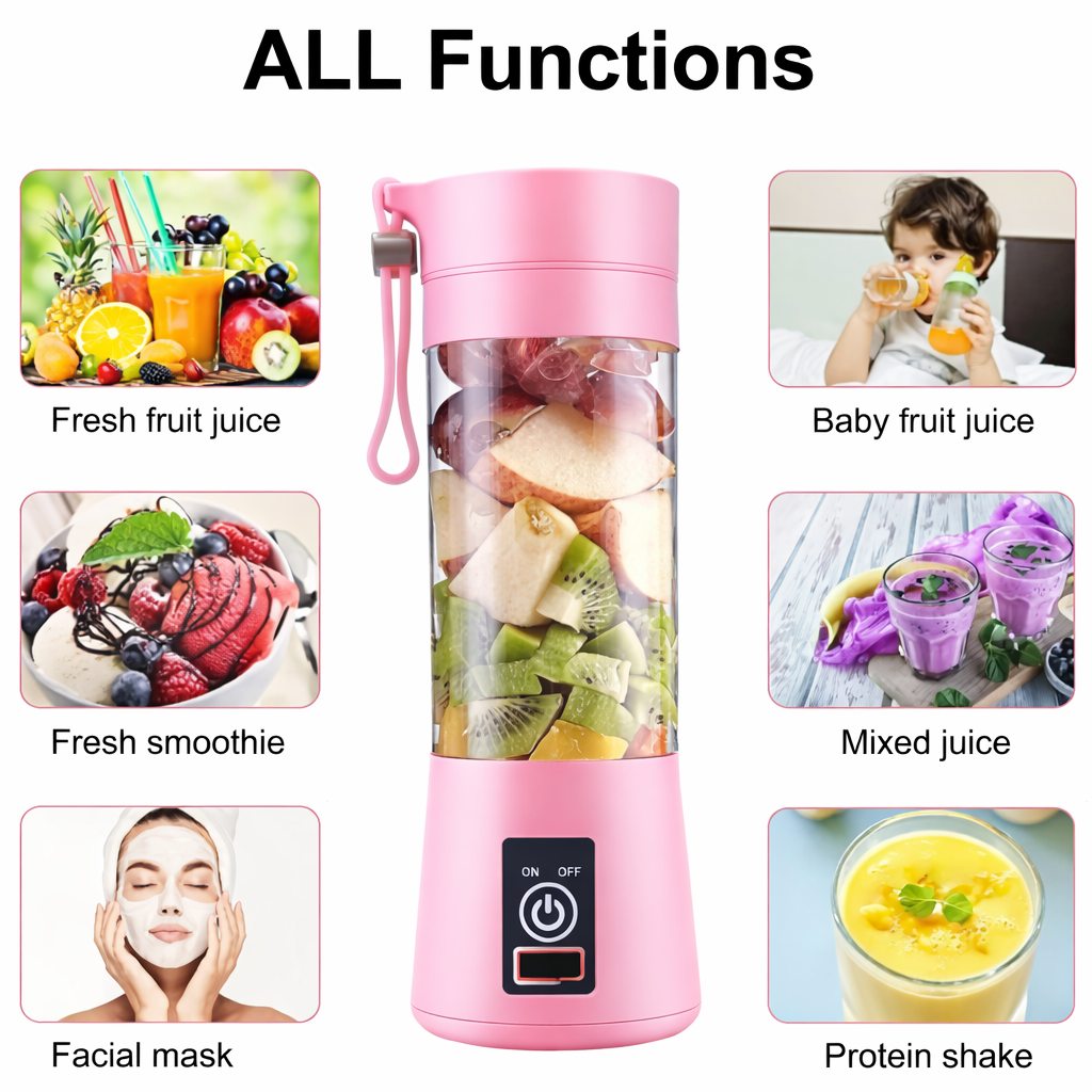 Portable USB Juicer Blender Bottle – Fresh Juice Anywhere | Powerful Blades | Easy Carry & Rechargeable