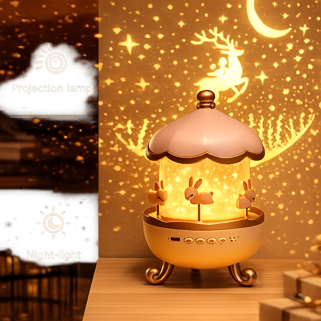 Musical Projection Night Lamp – Warm LED Light | Kids Room & Home Décor