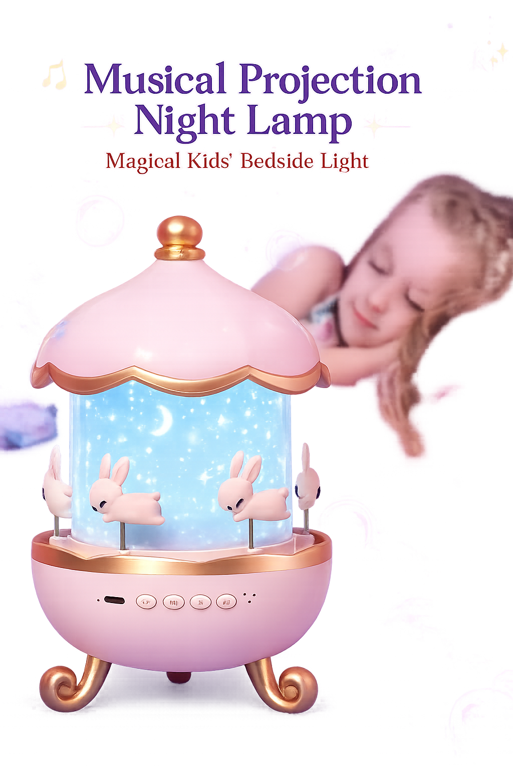 Musical Projection Night Lamp – Warm LED Light | Kids Room & Home Décor