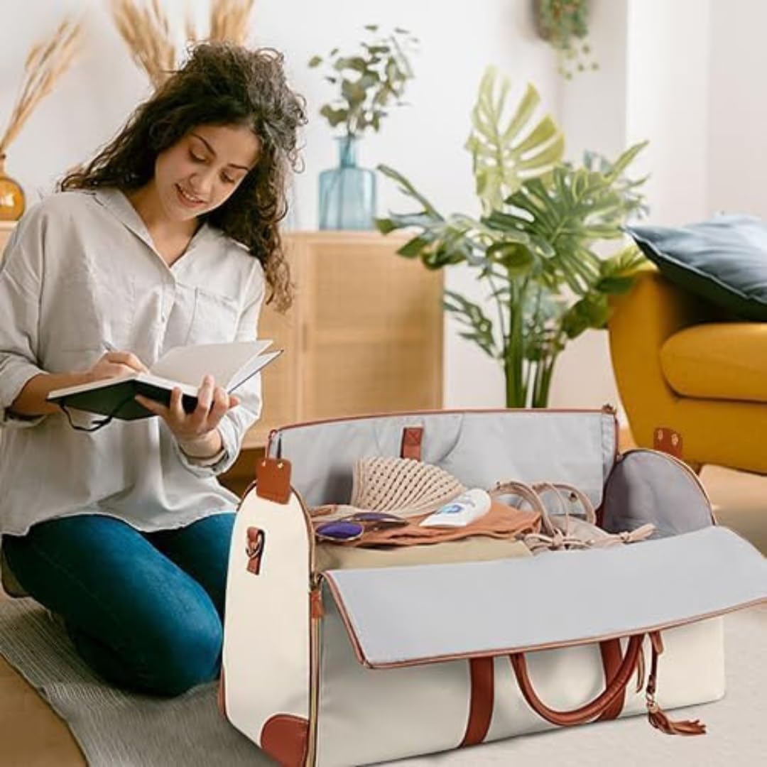 Luxury Maternity & Travel Diaper Bag – Waterproof Large Capacity Tote with Shoulder Strap (Beige & Brown)