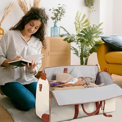 Luxury Maternity & Travel Diaper Bag – Waterproof Large Capacity Tote with Shoulder Strap (Beige & Brown)