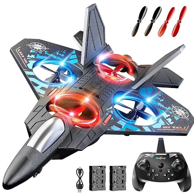 RC Fighter Jet Drone with Remote Control – 360° Stunts & LED Lights