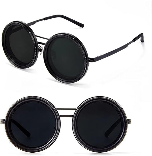 Vintage Round Steampunk Black Sunglasses – UV400 Retro Metal Frame