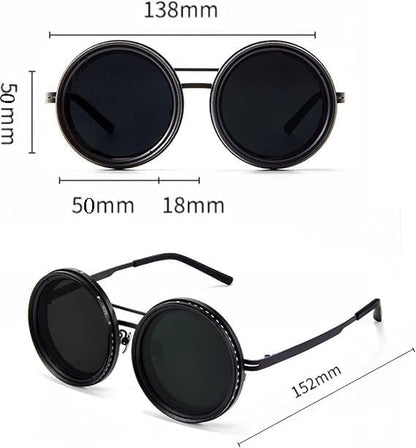 Vintage Round Steampunk Black Sunglasses – UV400 Retro Metal Frame