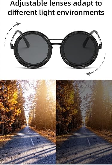 Vintage Round Steampunk Black Sunglasses – UV400 Retro Metal Frame