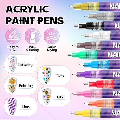 Nail Art Marker Pens Set (12 Colors) – Quick-Dry, Water-Based & Easy Nail Design Tool