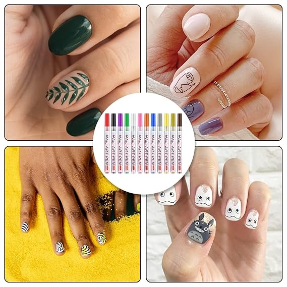 Nail Art Marker Pens Set (12 Colors) – Quick-Dry, Water-Based & Easy Nail Design Tool