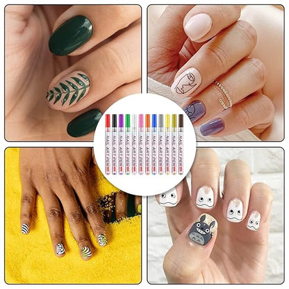 Nail Art Marker Pens Set (12 Colors) – Quick-Dry, Water-Based & Easy Nail Design Tool