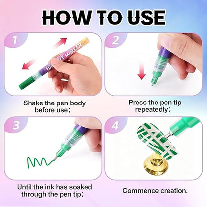 Nail Art Marker Pens Set (12 Colors) – Quick-Dry, Water-Based & Easy Nail Design Tool