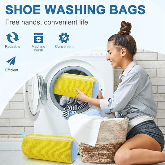 Washing Machine Shoe Cleaning Bag – Reusable Zippered Shoe Wash & Dry Protector
