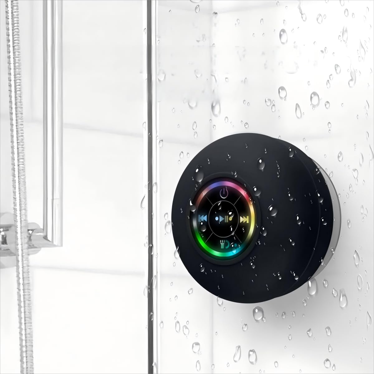 Waterproof Bluetooth Shower Speaker with LED Lights | Suction Mount | Rechargeable