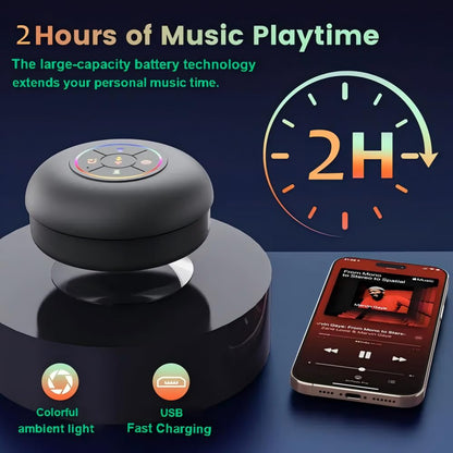 Waterproof Bluetooth Shower Speaker with LED Lights | Suction Mount | Rechargeable