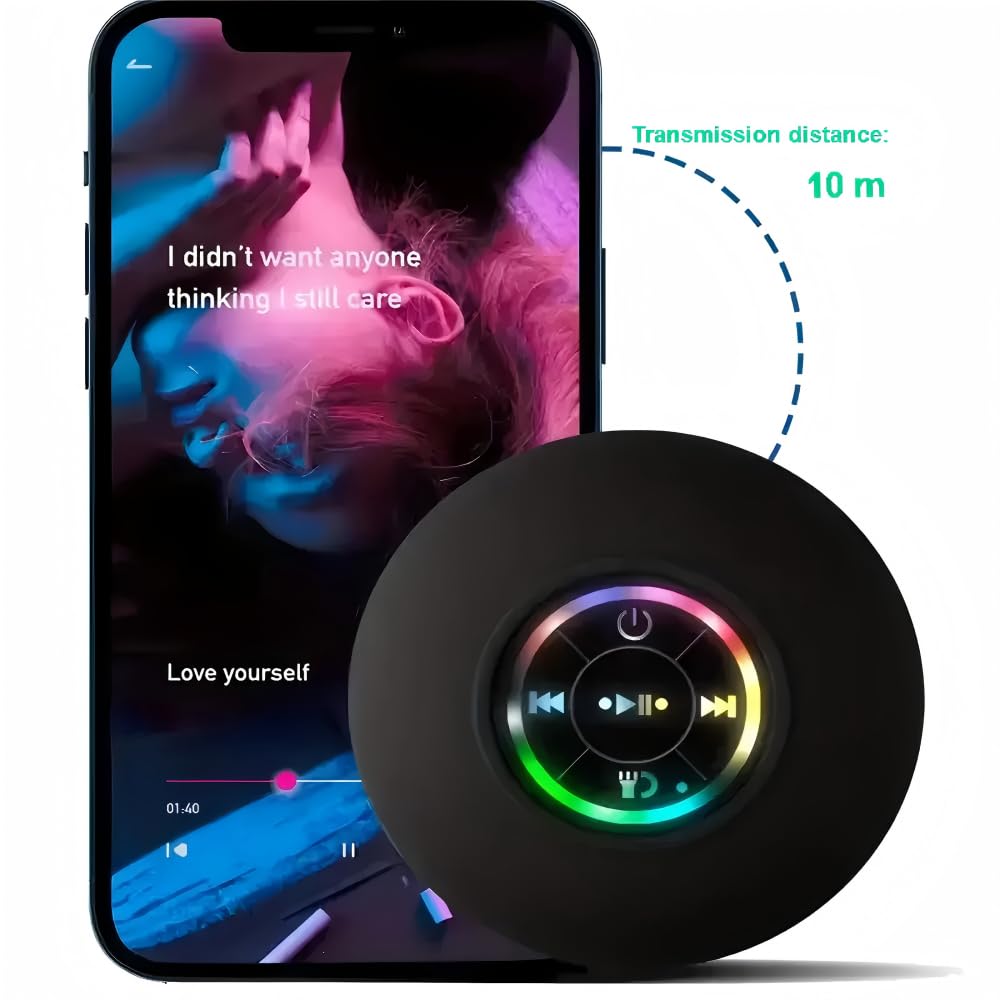 Waterproof Bluetooth Shower Speaker with LED Lights | Suction Mount | Rechargeable