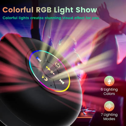 Waterproof Bluetooth Shower Speaker with LED Lights | Suction Mount | Rechargeable