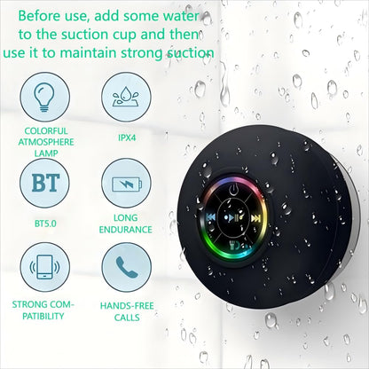 Waterproof Bluetooth Shower Speaker with LED Lights | Suction Mount | Rechargeable